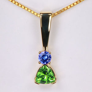 trilliant tourmaline and tanzanite gemstone pendant yellow gold
