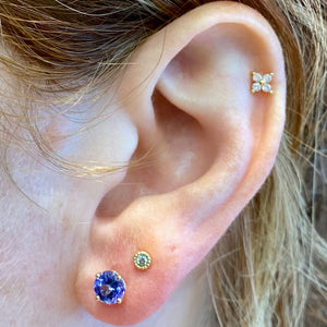 tanzanite earrings yellow gold on ear