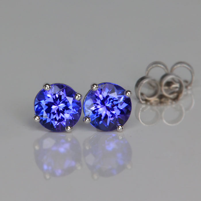 round brilliant tanzanite gemstone earrings in white gold