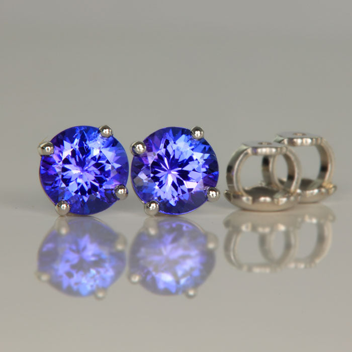 Round Tanzanite Earring Studs Purple Color Screwbacks