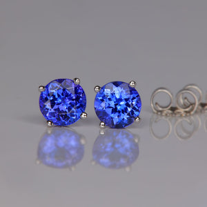 violet blue tanzanite rare gemstone earrings studs white gold