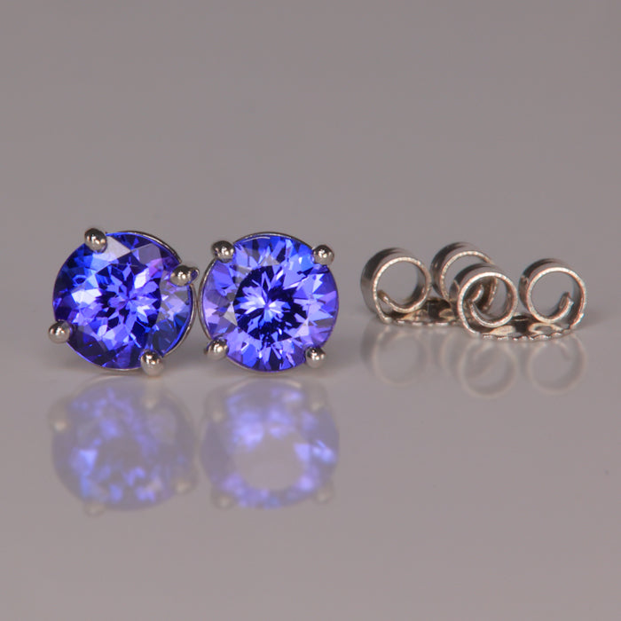 round brilliant cut tanzanite gemstone stud earrings