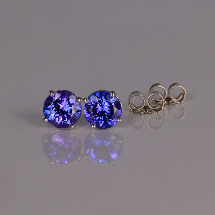 round brilliant tanzanite stud earrings