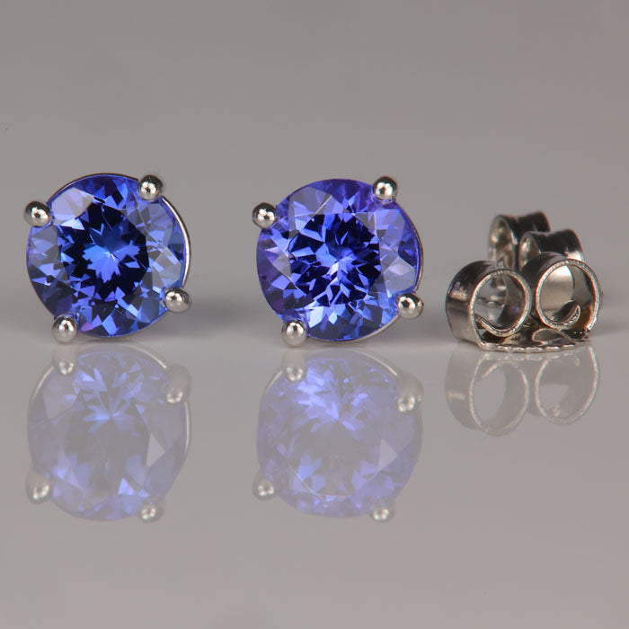 round brilliant tanzanite stud earrings