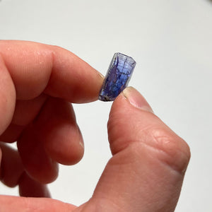 tanzanite mineral specimen in hand for size