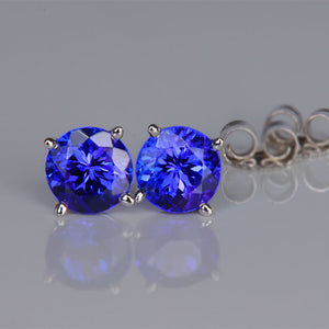 round brilliant cut tanzanite earrings pierced studs white gold