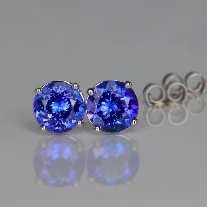 tanzanite gemstone round cut stud earrings