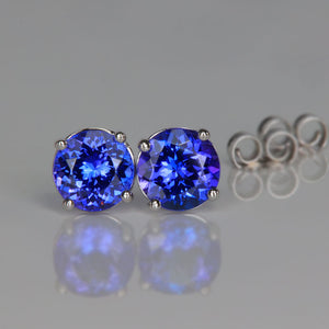 tanzanite gemstone round cut stud earrings