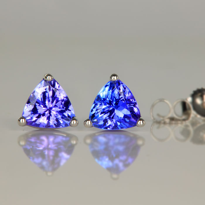 trilliant tanzanite earring studs 14k white gold