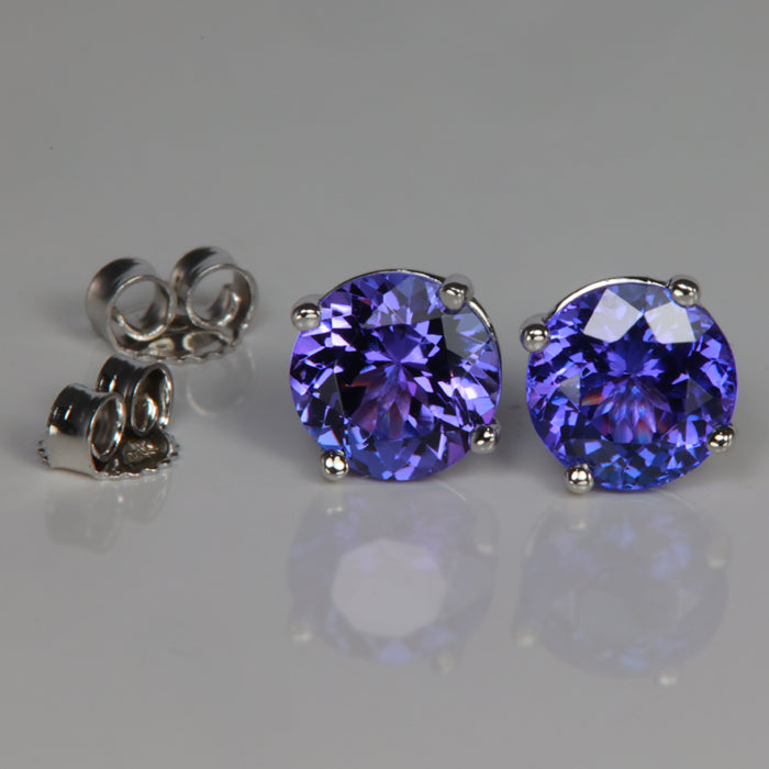 14K White Gold Round Brilliant Tanzanite Studs 2.49 Carats