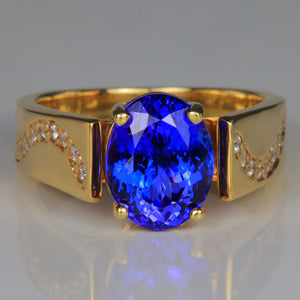 yellow gold diamond and tanzanite gemstone ring