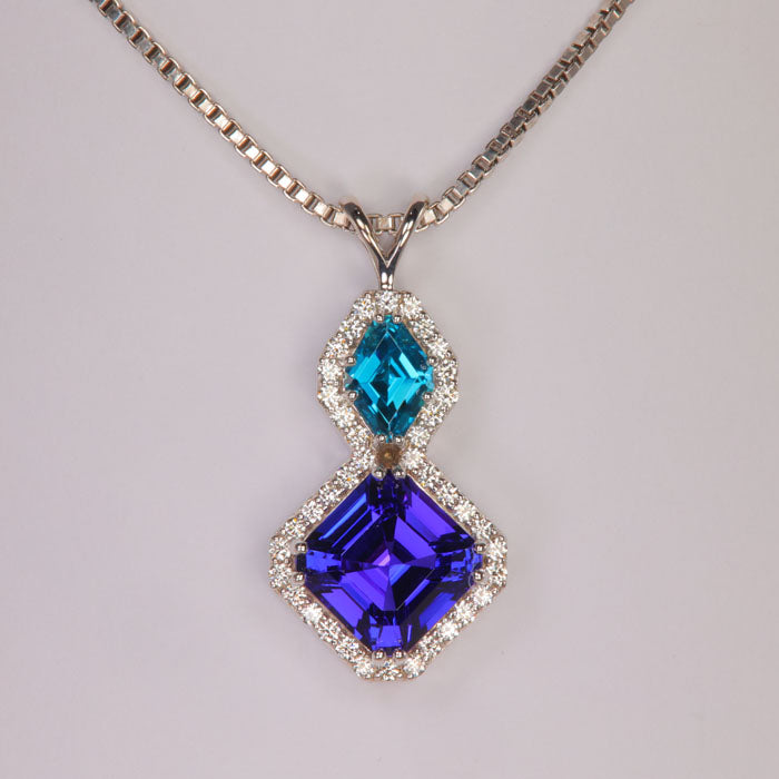 rare gemstone pendant tanzanite and blue zircon diamonds beautiful