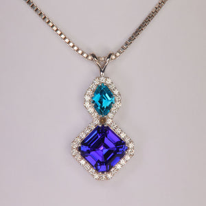 rare gemstone pendant tanzanite and blue zircon diamonds beautiful