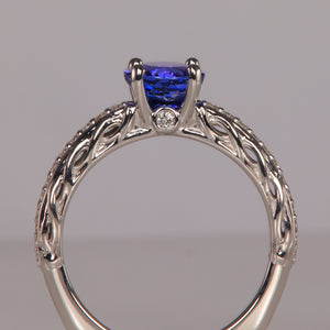 european shank white gold tanzanite and diamond ring