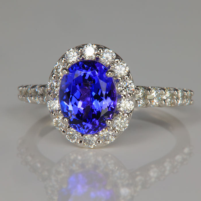 oval cut tanzanite and diamond ring white gold