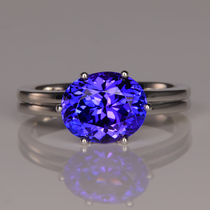 blue violet oval cut tanzanite gemstone white gold ring