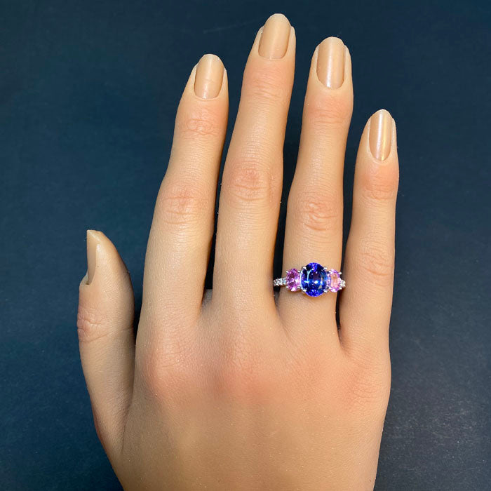 Natural Tanzanite Ring,Tanzanite Jewelry, Tanzanite With Pink Sapphire Cluster Ring, sale Wedding Ring. 925 Sterling Silver Ring Gift for Her,