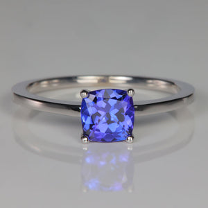 white gold and square cushion tanzanite gemstone ring