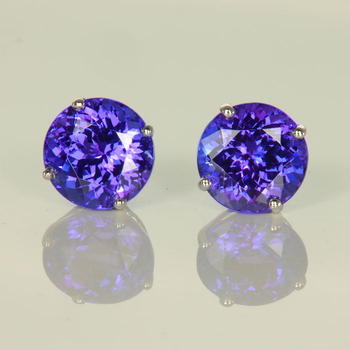 Violet Purple Round Tanzanite Earring Pair in white gold