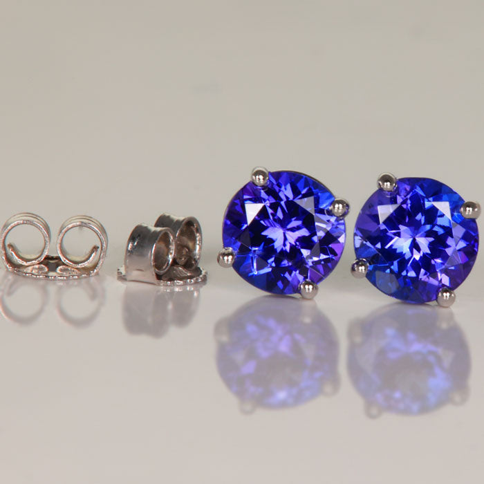 round tanzanite stud earrings white gold