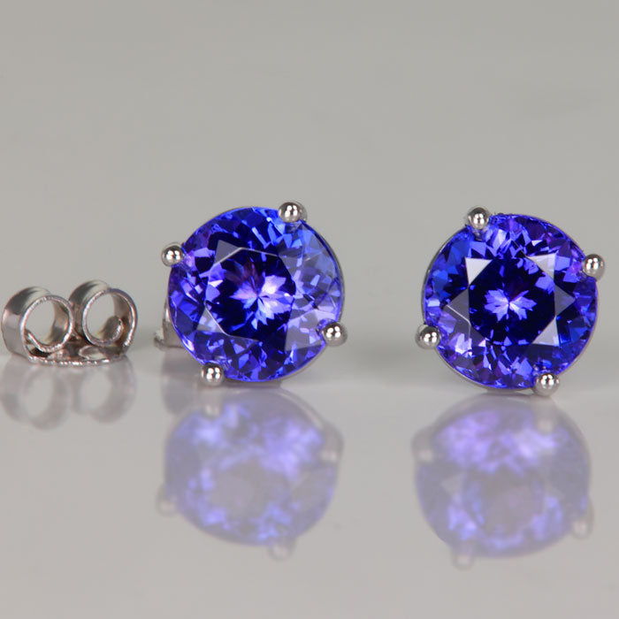 round cut tanzanite earrings studs white gold