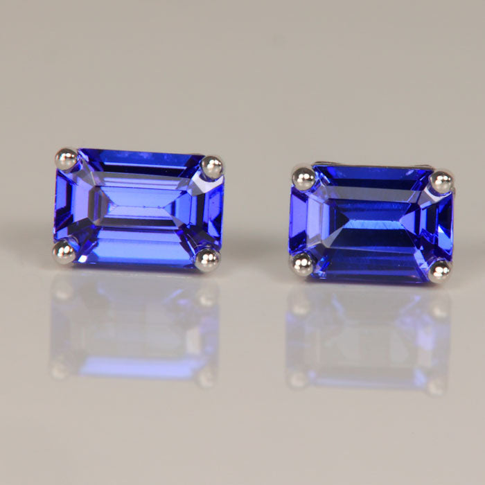 emerald cut tanzanite  stud earrings