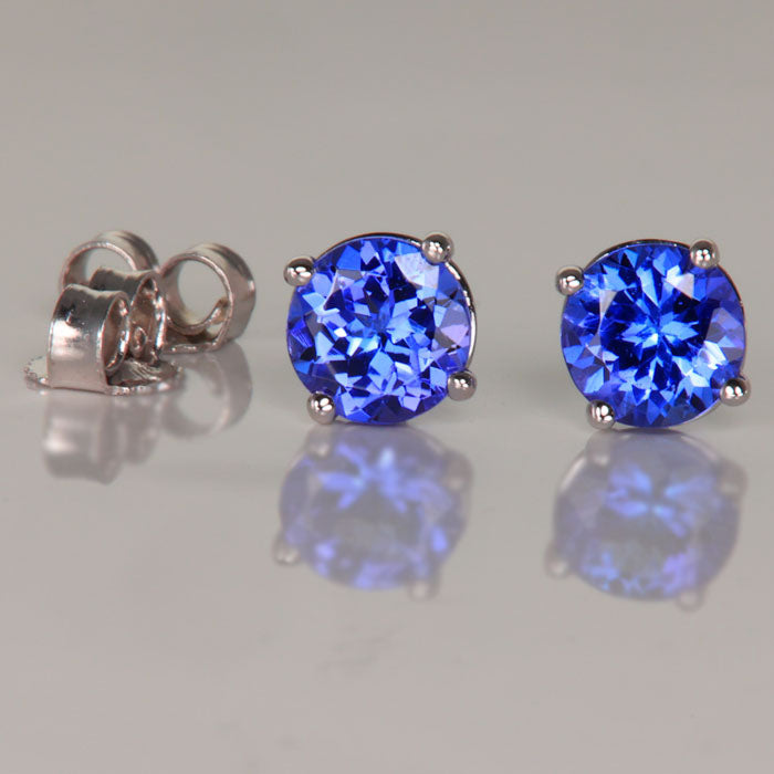 round cut tanzanite stud earrings white gold