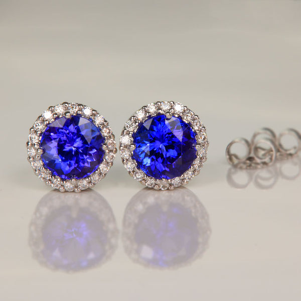 Round Tanzanite and Lab Diamond Classic Milgrain Halo Earrings – With  Clarity