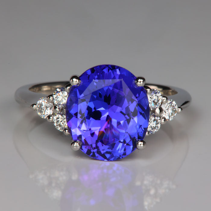 beautiful tanzanite gemstone ring in platinum with diamonds