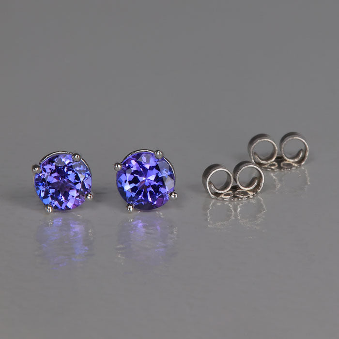 blue violet tanzanite stud earrings in white gold