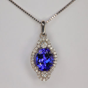 Tanzanite Gemstone Diamond and White Gold Pendant