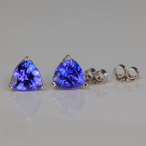 blue violet tanzanite trilliant cut earrings