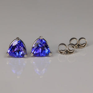 tanzanite gemstone earrings trilliant cut white gold