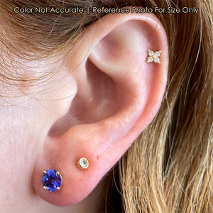 yellow gold studs with tanzanite gemstone in ear