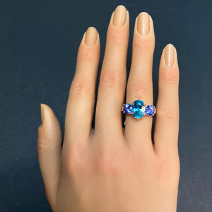 blue zircon tanzanite gemstone ring