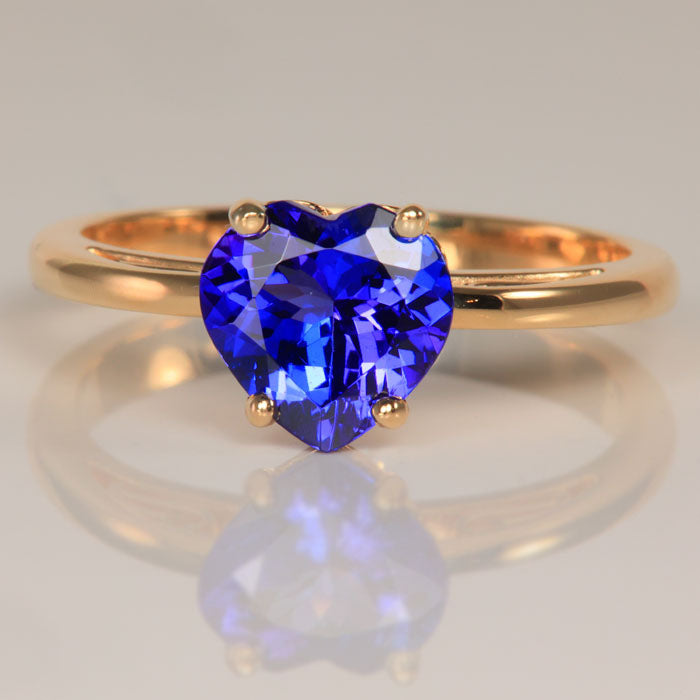 14K Yellow Gold Heart Shape Tanzanite Ring 1.75 Carats