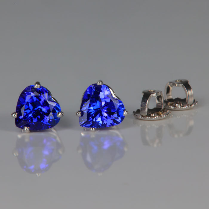 violet blue heart shape tanzanite stud earrings in white gold