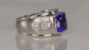 White Gold Square Cushion Tanzanite with Four Diamonds 5.22cts