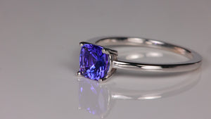 14K White Gold Square Cushion Tanzanite Ring 1.02 Carats