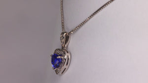 14K White Gold Heart Shape Brilliant Tanzanite and Diamond Pendant .70 Carats