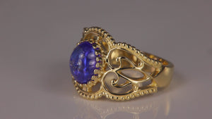 14K Yellow Gold Cabochon Tanzanite Ring 2.28 Carats