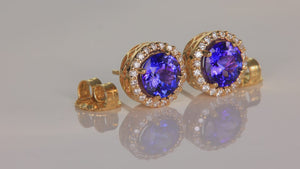 14K Yellow Gold Tanzanite and Diamond Earrings 2.88 Carats