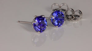 14K White Gold Round Brilliant Tanzanite Stud Earrings 2.93 Carats