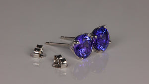 14K White Gold Round Brilliant Tanzanite Studs 2.49 Carats