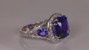 Large 14K White Gold Square Cushion Tanzanite & Diamond Ring 9.79 Carats