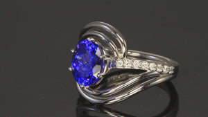 14K White Gold Oval Tanzanite and Diamond Ring by Christopher Michael  3.26 Carats