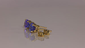 14K Yellow Gold Oval Tanzanite Stud Earrings 2.74 Carats