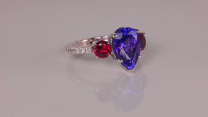 14K White Gold Tanzanite and Pyrope Garnet Ring 3.94 Carats