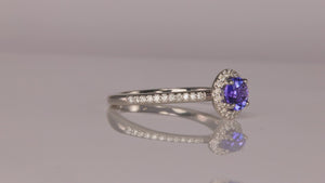 14K White Gold Round Brilliant Tanzanite and Diamond Ring .66 Carats