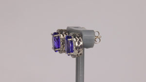 14K White Gold Oval Tanzanite and Diamond Studs 4.28 Carats